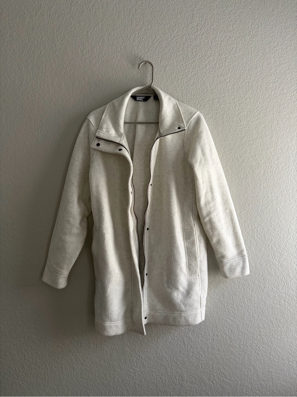 Lands' End Women's Cream Long Snap-Front Coat
